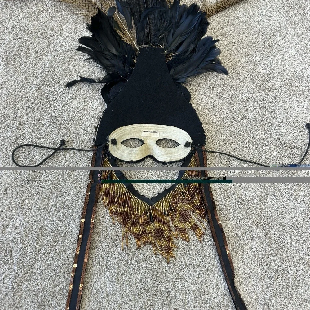 Gypsy Renaissance Black Feather Masquerade Mask Bead Garland Gothic Boho Big 48